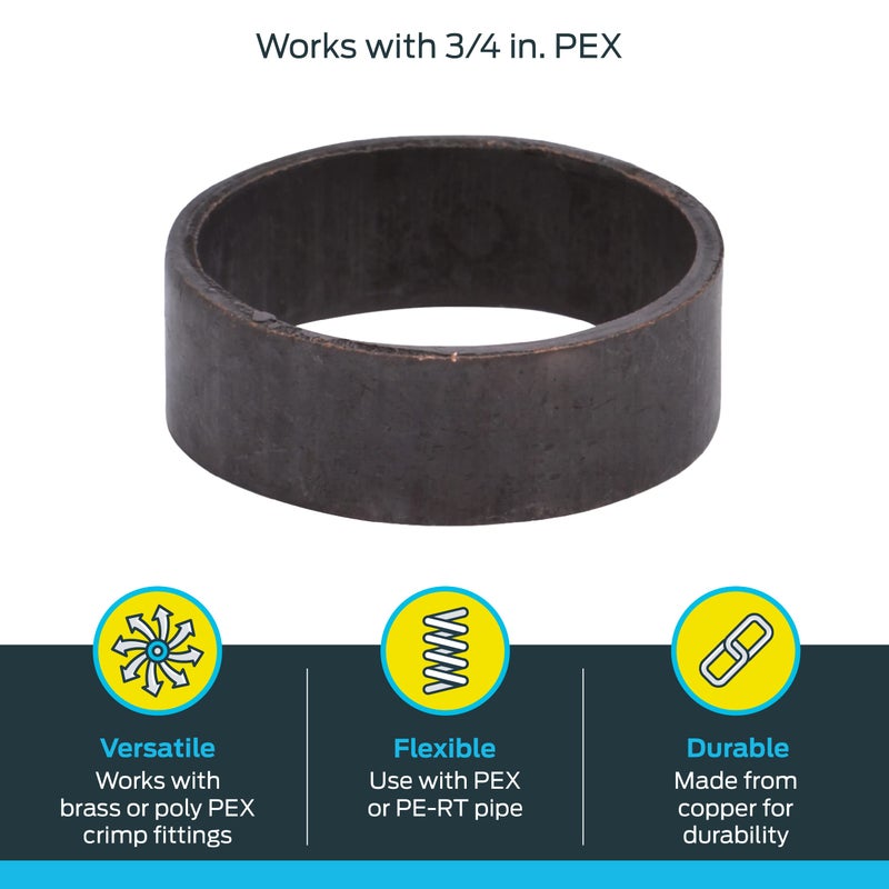 SharkBite 3/4 Inch Copper Crimp Rings, Pack of 100, PEX Pipe, PE-RT, 23103CP100 - Image 3